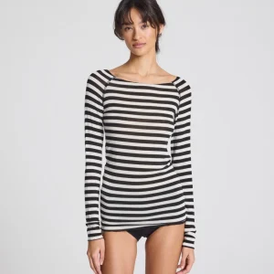 Amalie Stripe Wool Top - Off White Black Stripe