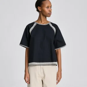 Angie S/S Cotton Twill Blouse - Black