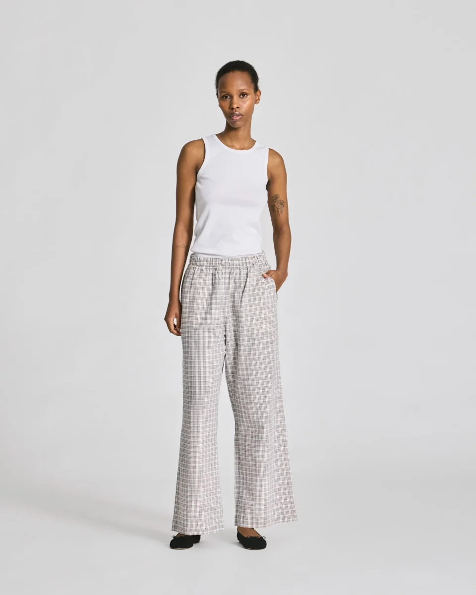 Christine Checkered Poplin Pants GOTS - Ecru Checkered - Billede 2