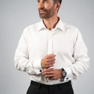 Eton skjorte i hvid med dobbelt manchet - slimfit