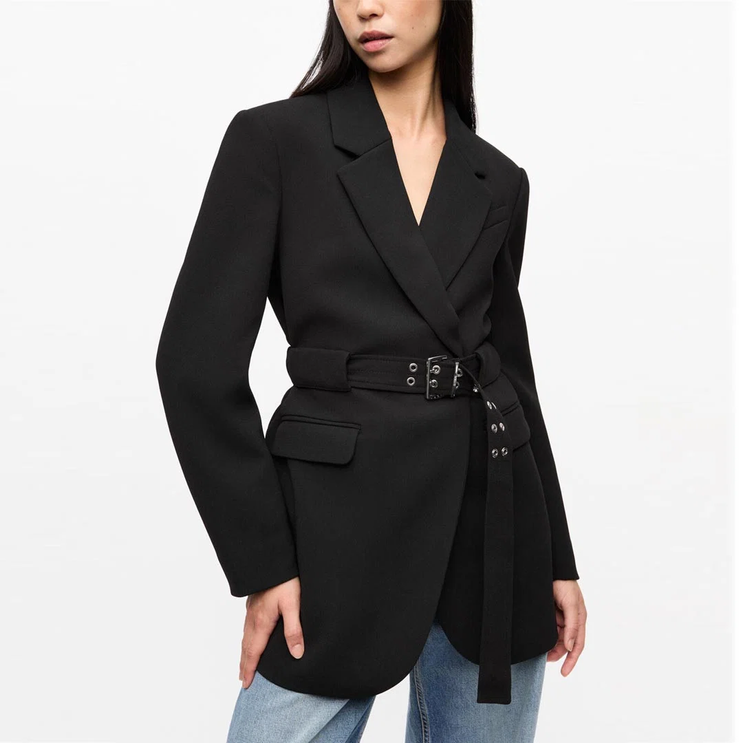 GANNI W0241 Black Bonded Crepe Blazer - sort