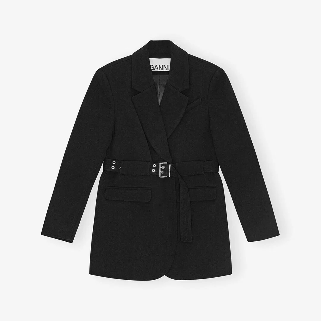 GANNI W0241 Black Bonded Crepe Blazer - sort - Billede 5