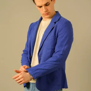 Golman Copenhagen blazer i blå hør med detaljer