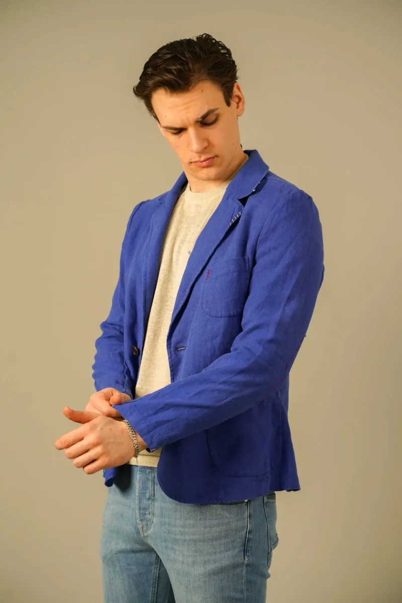 Golman Copenhagen blazer i blå hør med detaljer