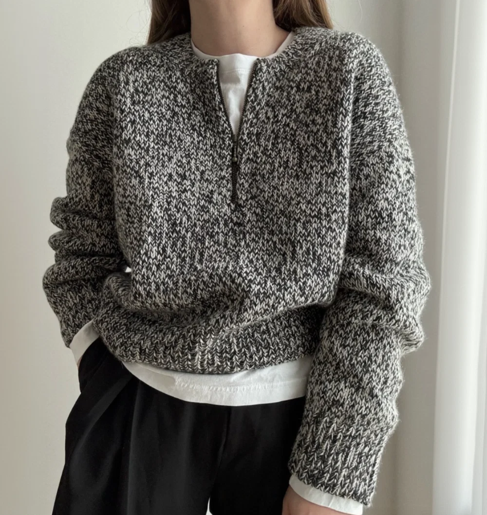 Luna Zip Sweater MORECA KNIT - Garnkit (uden opskrift) meleret