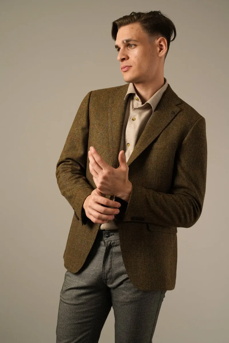 Roy Robson Brun Herringbone Uldblazer - Billede 8