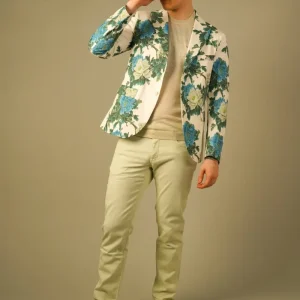 Yoon blazer med blomsterprint i grønne og blå nuancer