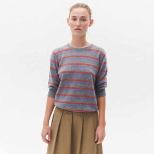 BETA STUDIOS Mini Stripes Lady Sleeve cashmere strik - grå/ blå/ orange