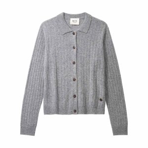 BETA STUDIOS Nete Polo cashmere Cardigan - Grey Melange