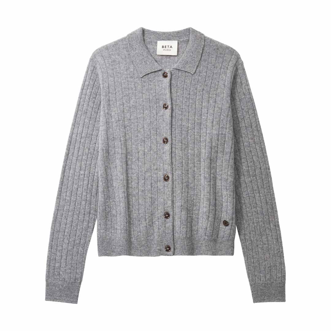 BETA STUDIOS Nete Polo cashmere Cardigan - Grey Melange - Billede 2