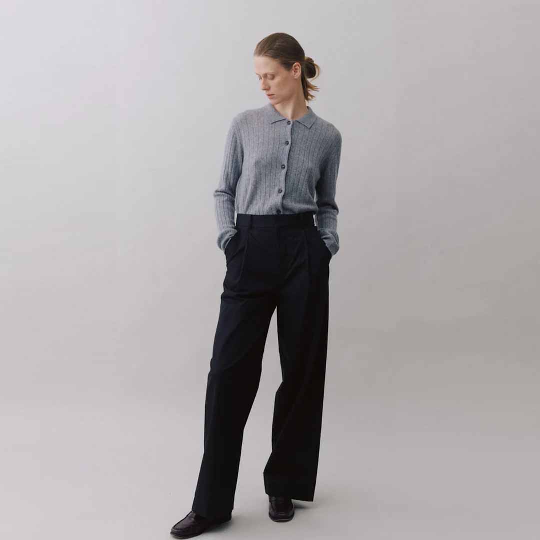 BETA STUDIOS Nete Polo cashmere Cardigan - Grey Melange - Billede 3