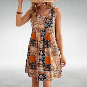 Freja | Boho Kjole Sleeveless Løs Pasform Blomsterprint