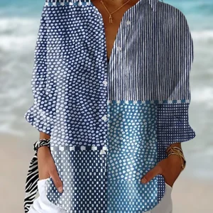Alma | Dame Afslappet Patchwork Langærmet Knapbluse