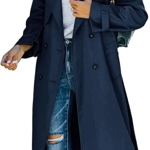 Olivia | Dame Oversized Dobbeltknappet Trench Coat Bæltet Talje