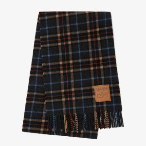 GANNI A6933 Double Face Wool Check tørklæde - Charcoal Grey