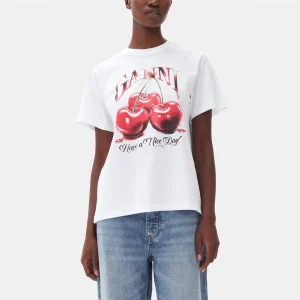 GANNI T4004 Basic jersey cherry relaxed t-shirt - hvid