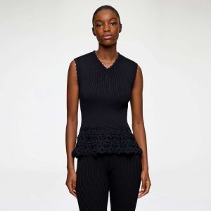 GANNI A1070251 Fine Cotton Rib Crochet Vest - sort