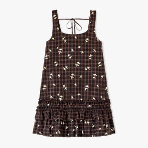 GANNI A1030642 Printed Check Mini Dress - Cappuccino