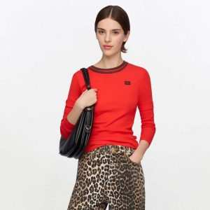GANNI A1040390 Soft cotton rib bluse - high risk red