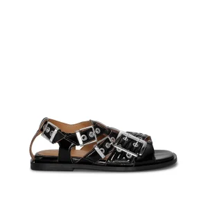 GANNI S2934 Feminine Buckle Strap naplack sandaler - sort