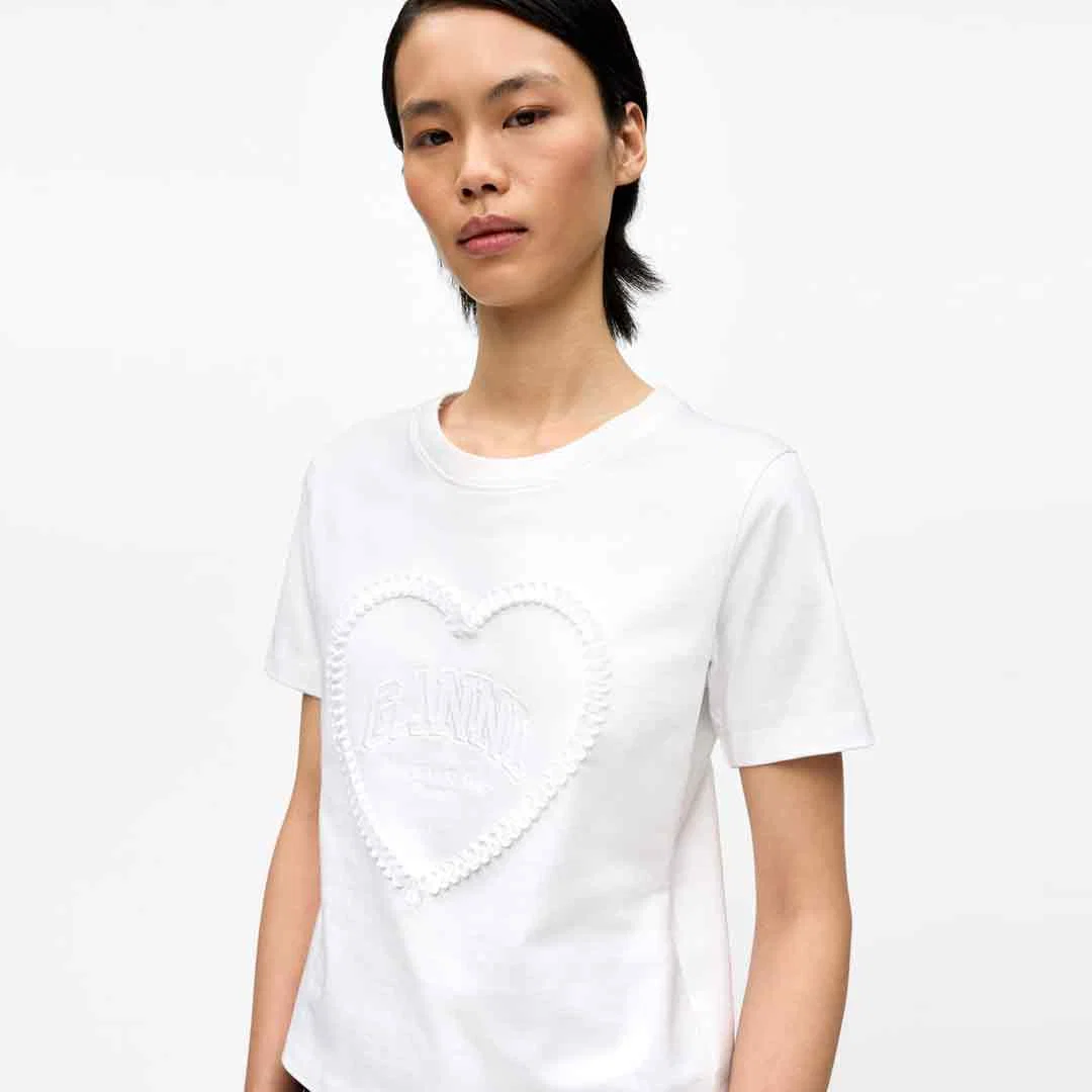 GANNI T4150 Heavy cotton heart t-shirt - hvid - Billede 4