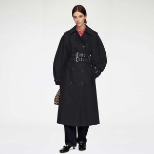 GANNI A1010222 Double Cotton Trenchcoat - sort