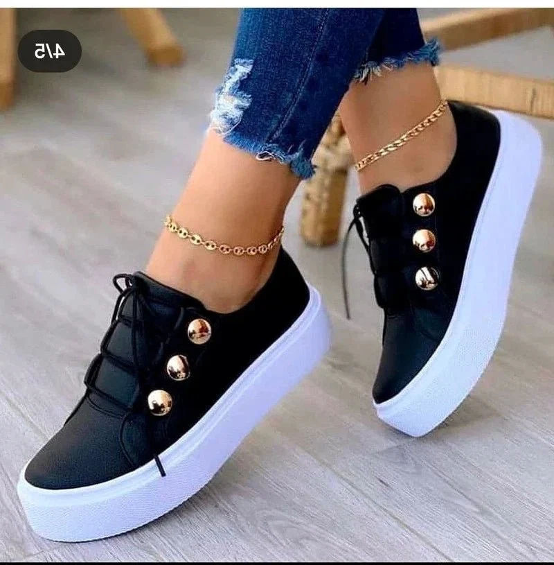 Clara | Kvinders Ortopædiske Plateau Sneakers Snørebånd Guldnitter