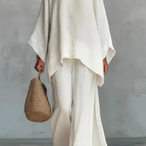 Sofia | Kvinders Oversized Linned Batwing-Top Wide-Leg Bukser Sæt